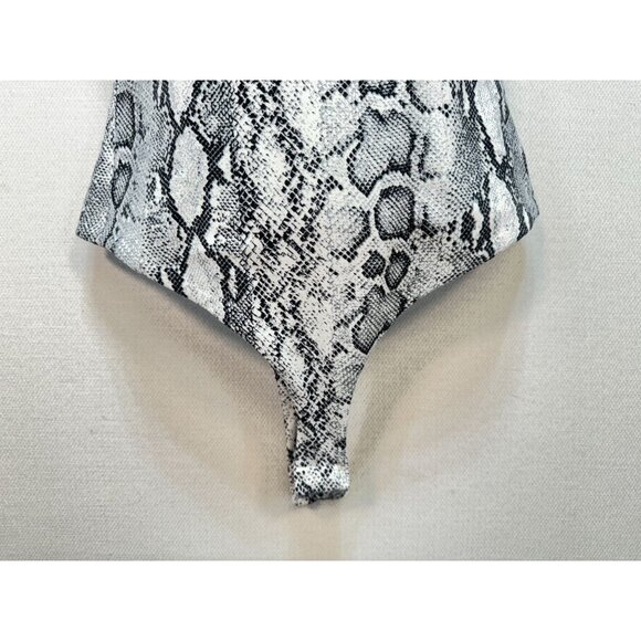 Lulus Womens Wildlife Black and White Snake Print Bodysuit Size L Sexy Chic - Picture 8 of 13
